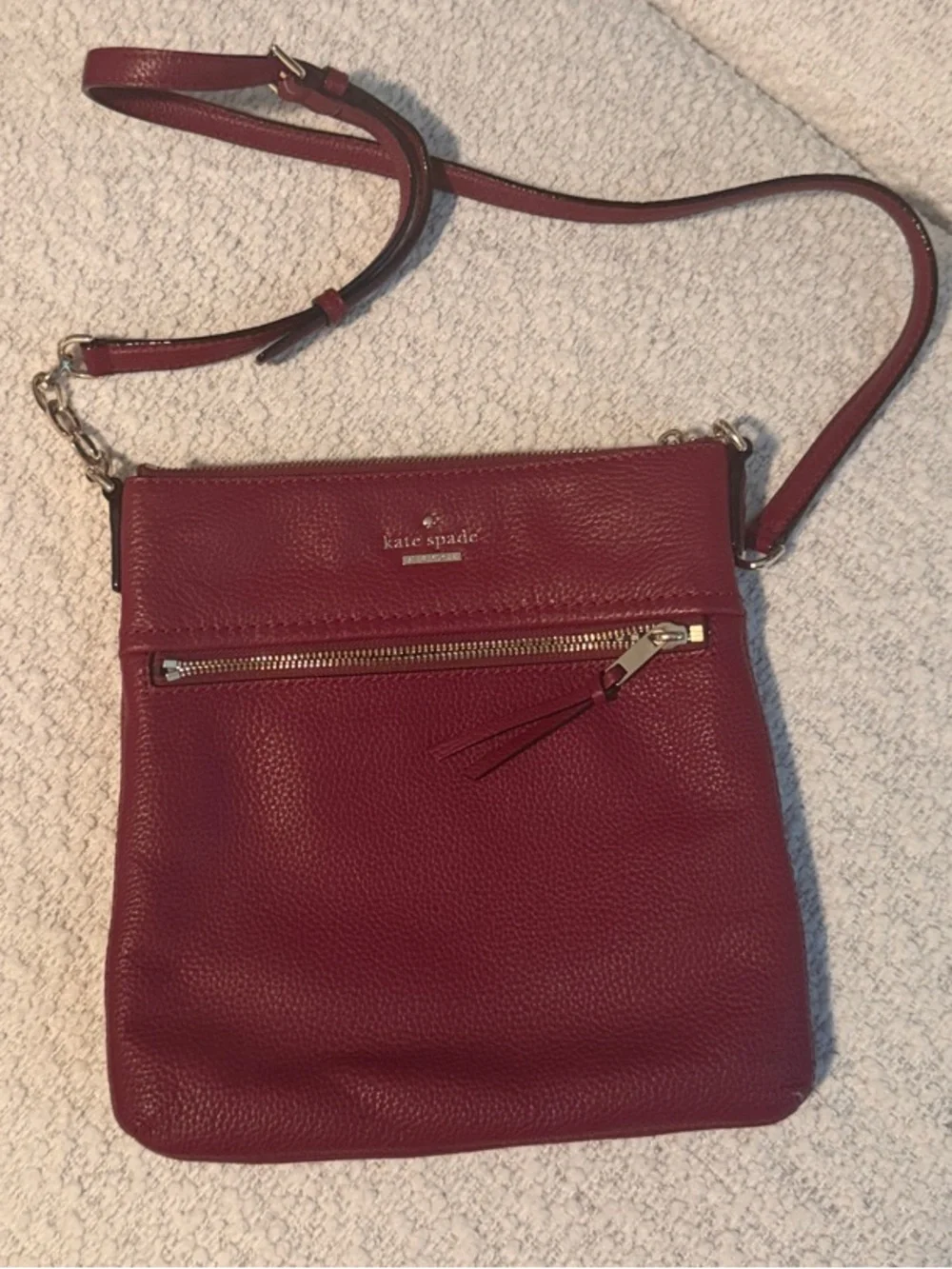 kate spade Pebbled Leather Crossbody in Burgundy Red with Gold Hardware